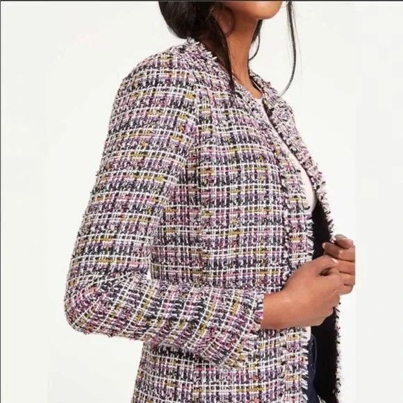 NWT Ann Taylor Fringe Tweed Jacket Multicolor Business Casual - Picture 3 of 12
